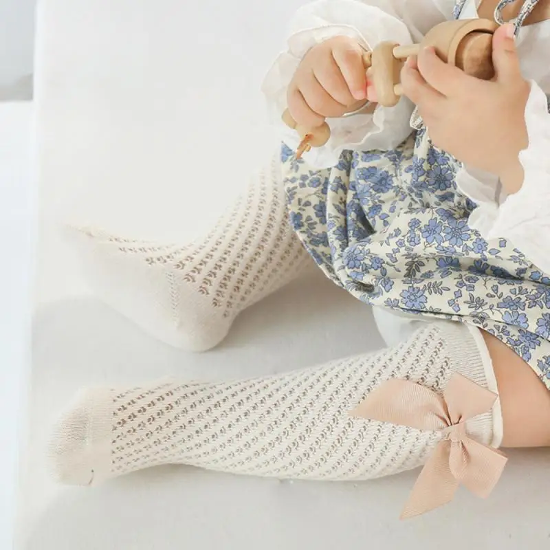 1/2PAIRS Детски чорапи лък пролет и лято бебешки аксесоари висока тръба окото чорапи дишаща тънка принцеса чорапи корейски стил Изображение 4
