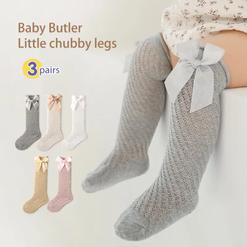 1/2PAIRS Детски чорапи лък пролет и лято бебешки аксесоари висока тръба окото чорапи дишаща тънка принцеса чорапи корейски стил Изображение 5