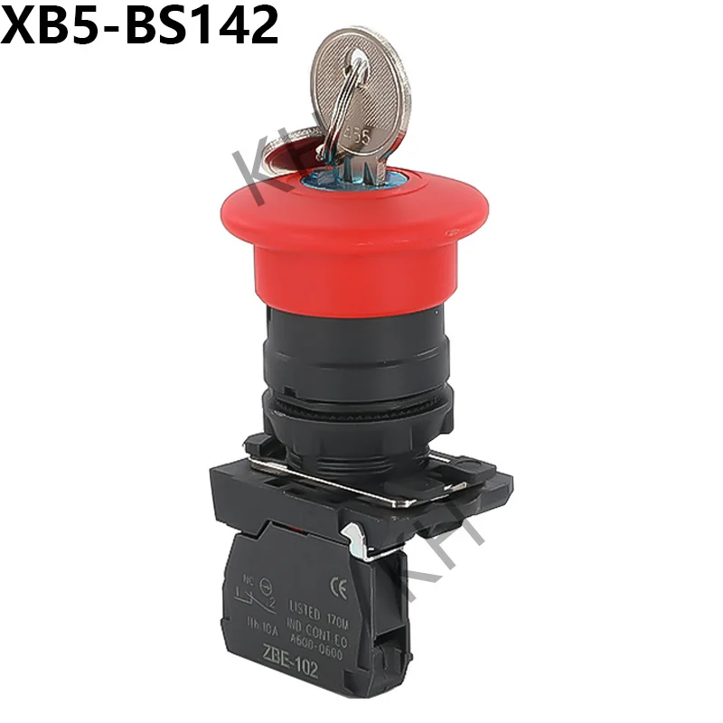 1Pcs XB5 AS142 Пластмасов ключ за аварийно спиране Червена гъбена глава Размер 40MM Бутон за заключване на превключвателя NO NC Нормално отворен AS145 22mm ZB5 Изображение 0