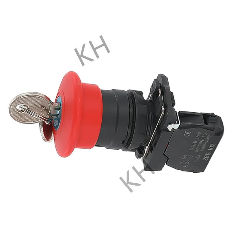 1Pcs XB5 AS142 Пластмасов ключ за аварийно спиране Червена гъбена глава Размер 40MM Бутон за заключване на превключвателя NO NC Нормално отворен AS145 22mm ZB5 Изображение 3