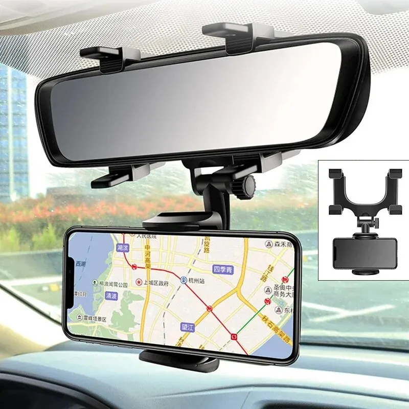 360 Държач за телефон за кола Огледало за обратно виждане Скоба за монтиране Навигация GPS мобилна стойка Клип Сгъваема регулируема поддръжка на мобилен телефон за кола Изображение 3