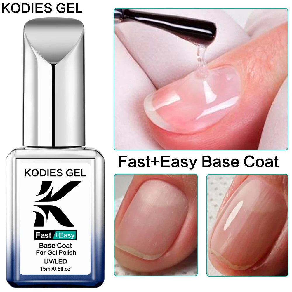 KODIES GEL Fast Easy Strong Base Coat Gel Лак за нокти 15ML Medium Thick Semi Permanent UV Long Adhesion Formula Foundation Gels Изображение 0