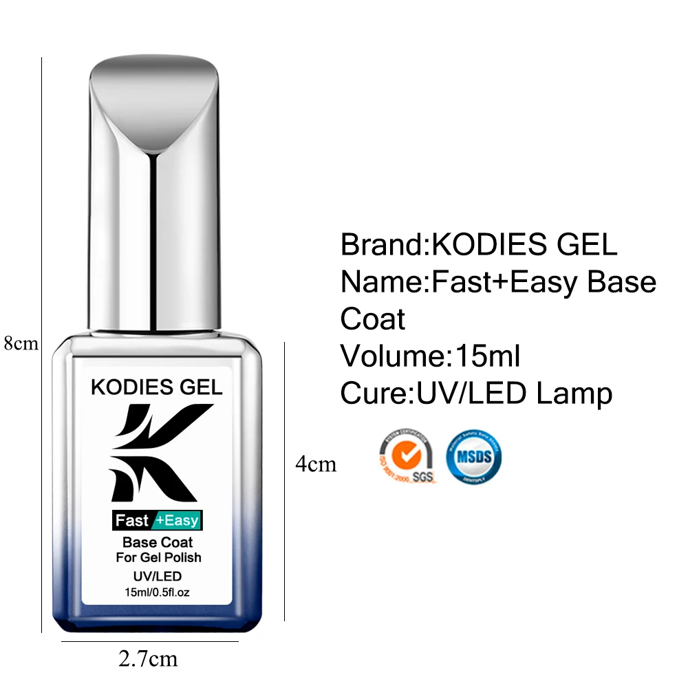 KODIES GEL Fast Easy Strong Base Coat Gel Лак за нокти 15ML Medium Thick Semi Permanent UV Long Adhesion Formula Foundation Gels Изображение 1