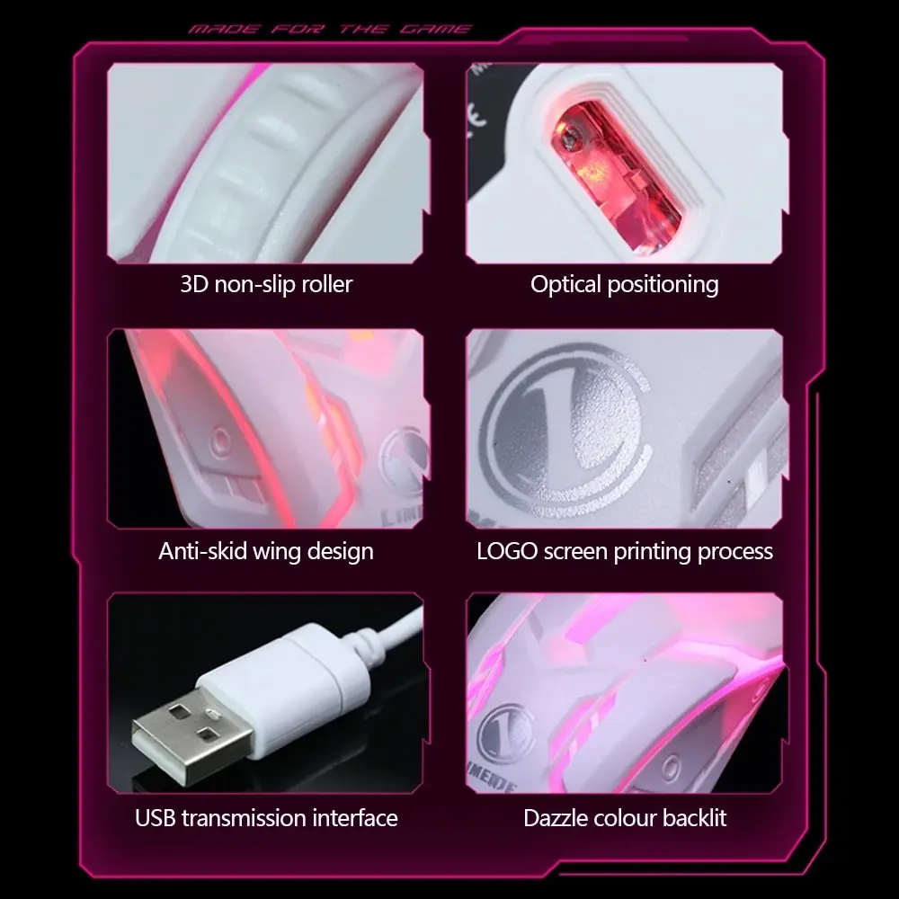 Limei S1 E Sports LED светеща подсветка кабелна мишка USB кабелна за настолен лаптоп Mute Office компютърна геймърска мишка Изображение 4