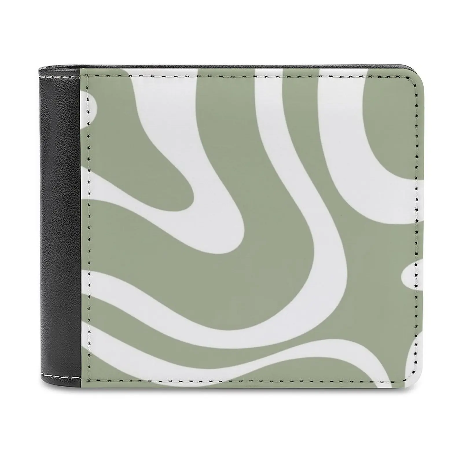 Liquid Swirl Abstract Pattern In Sage Green And White Business Men Wallets Small Money Purses New Design Dollar Price Top Изображение 0