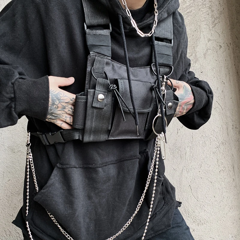 Ms Тактически чанти за рамо Chest Rig Bag Hip Hop Streetwear Унисекс функционални пакети за талия Регулируеми джобове Жилетка Кание Уест Изображение 3