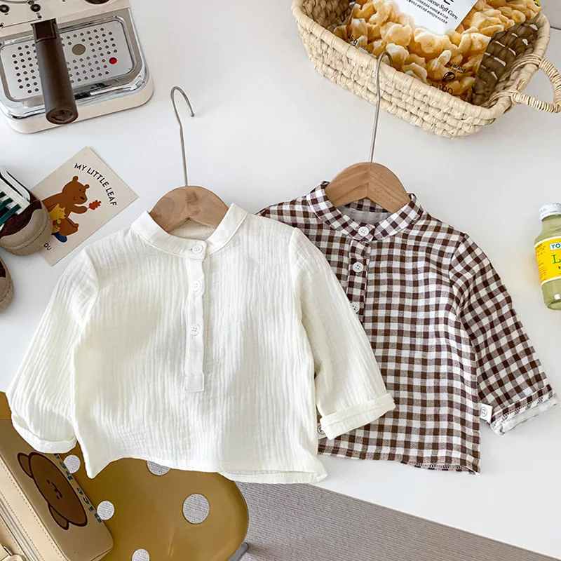 Muslin Бебешка риза за момичета Момчета Есенна пролет Памучни детски блузи Корейски Loose Casual Toddler Tops Бебешки дрехи Изображение 0