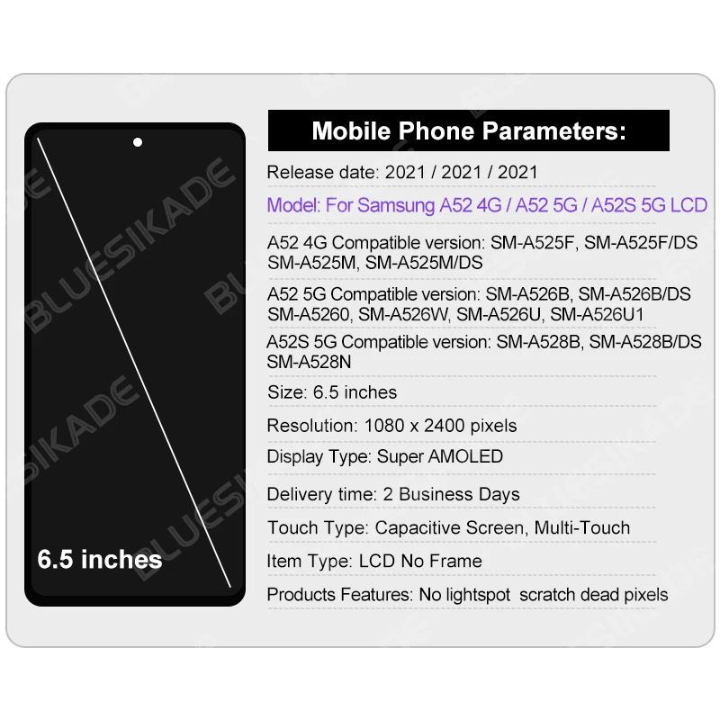 OLED за Samsung Galaxy A52 5G A526 A526B LCD дисплей A52 4G A525 A525F сензорен екран за A52s 5G LCD A528 A528B Замяна на части Изображение 1