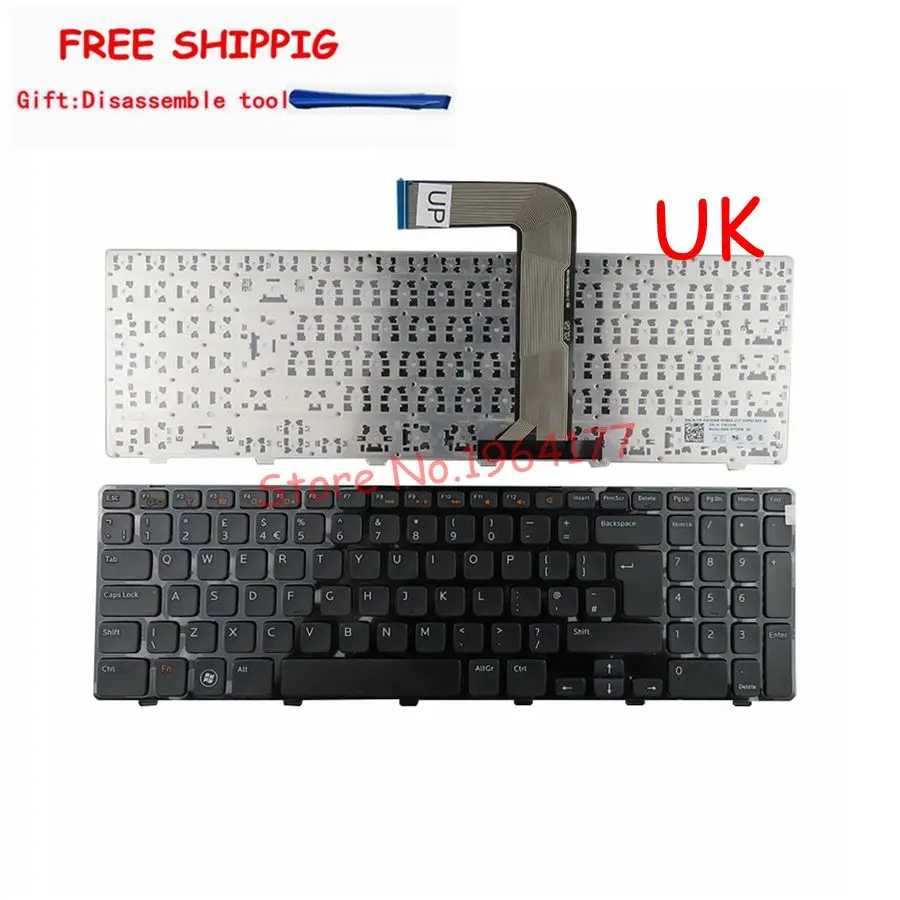 Английски лаптоп клавиатура за DELL за Inspiron N5110 M5110 M501Z N5110 UK черен New V119625AK1 9J. N0H82. Л1Е Изображение 0