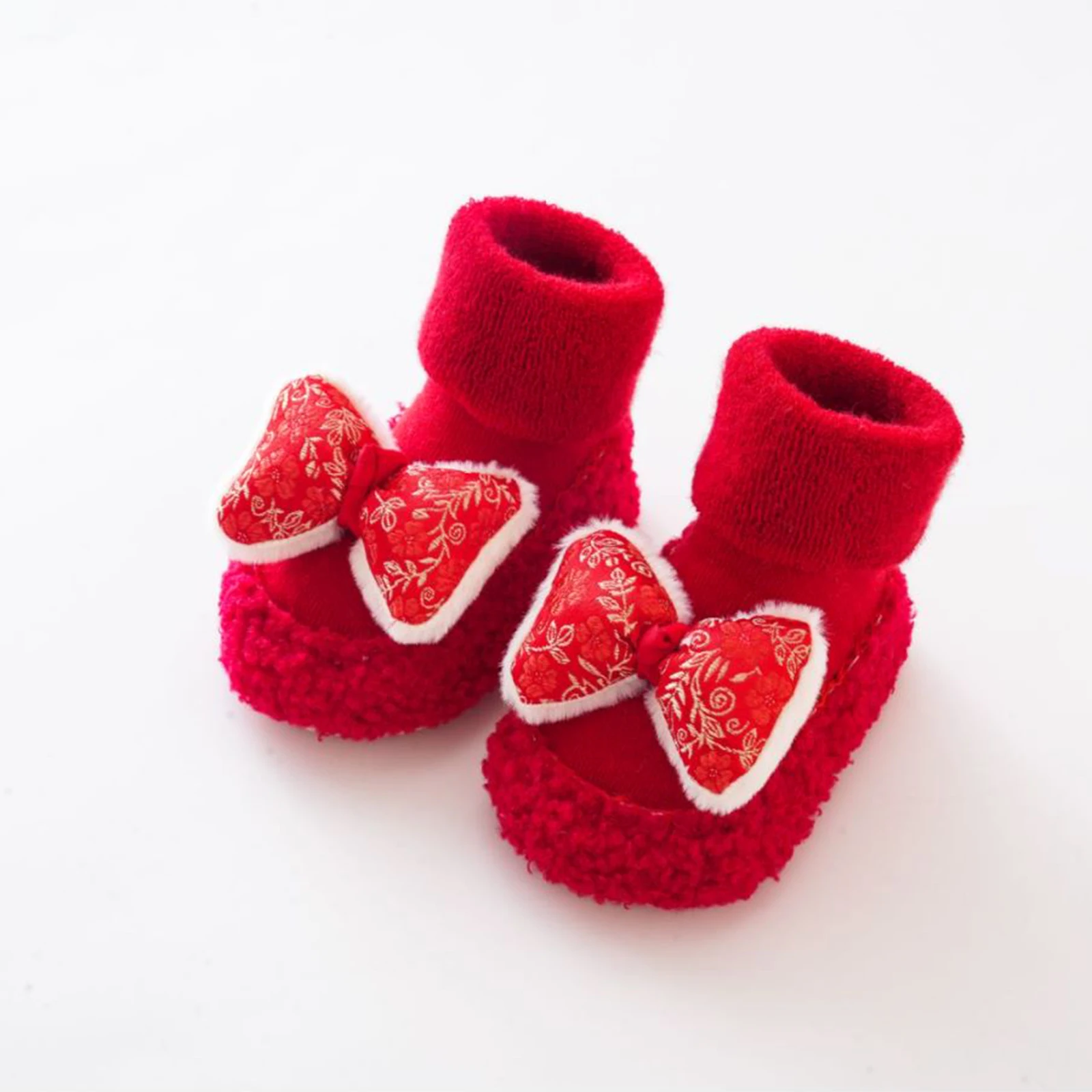 бебе момичета чорапи обувки сладък лък нехлъзгащи чорапи меки леки новогодишни подови чорапи Изображение 1