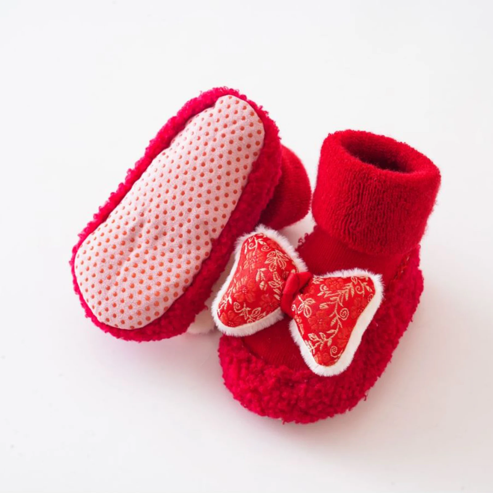бебе момичета чорапи обувки сладък лък нехлъзгащи чорапи меки леки новогодишни подови чорапи Изображение 2