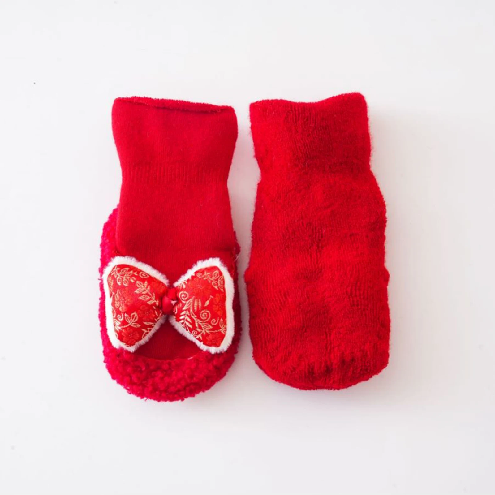бебе момичета чорапи обувки сладък лък нехлъзгащи чорапи меки леки новогодишни подови чорапи Изображение 3