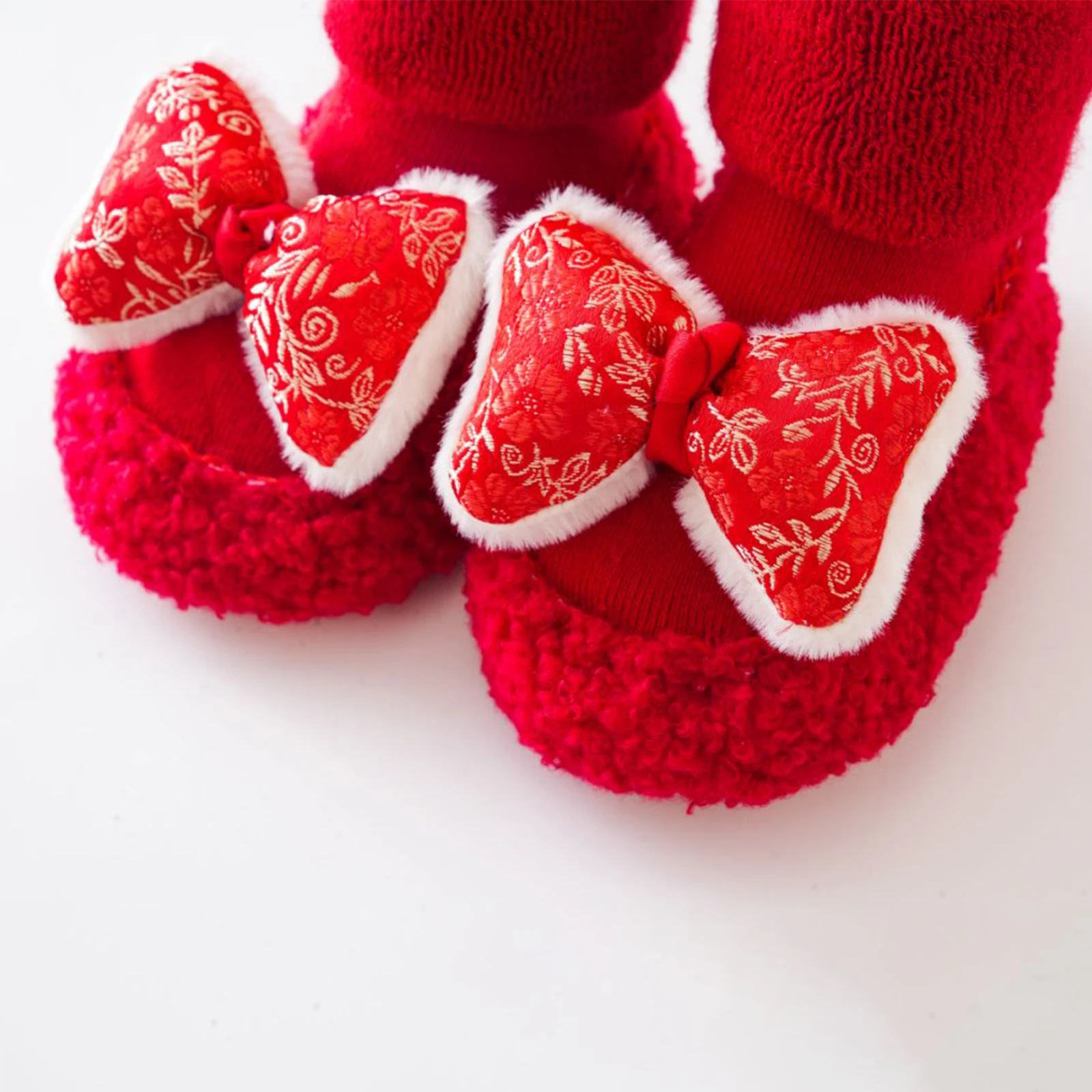 бебе момичета чорапи обувки сладък лък нехлъзгащи чорапи меки леки новогодишни подови чорапи Изображение 5