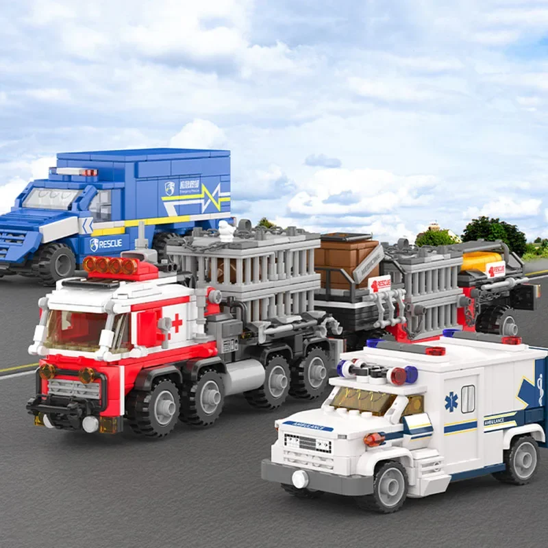 Градска полиция спасителна кола сграда тухли, DIY творчески горски линейка животински транспорт камион блок комплект играчка за деца подарък Изображение 0
