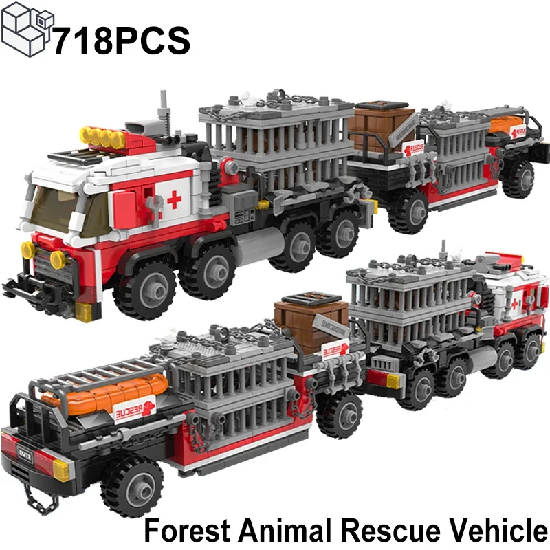 Градска полиция спасителна кола сграда тухли, DIY творчески горски линейка животински транспорт камион блок комплект играчка за деца подарък Изображение 1