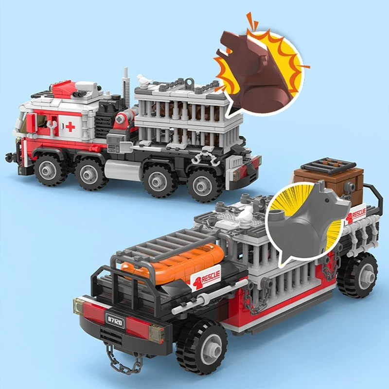 Градска полиция спасителна кола сграда тухли, DIY творчески горски линейка животински транспорт камион блок комплект играчка за деца подарък Изображение 3