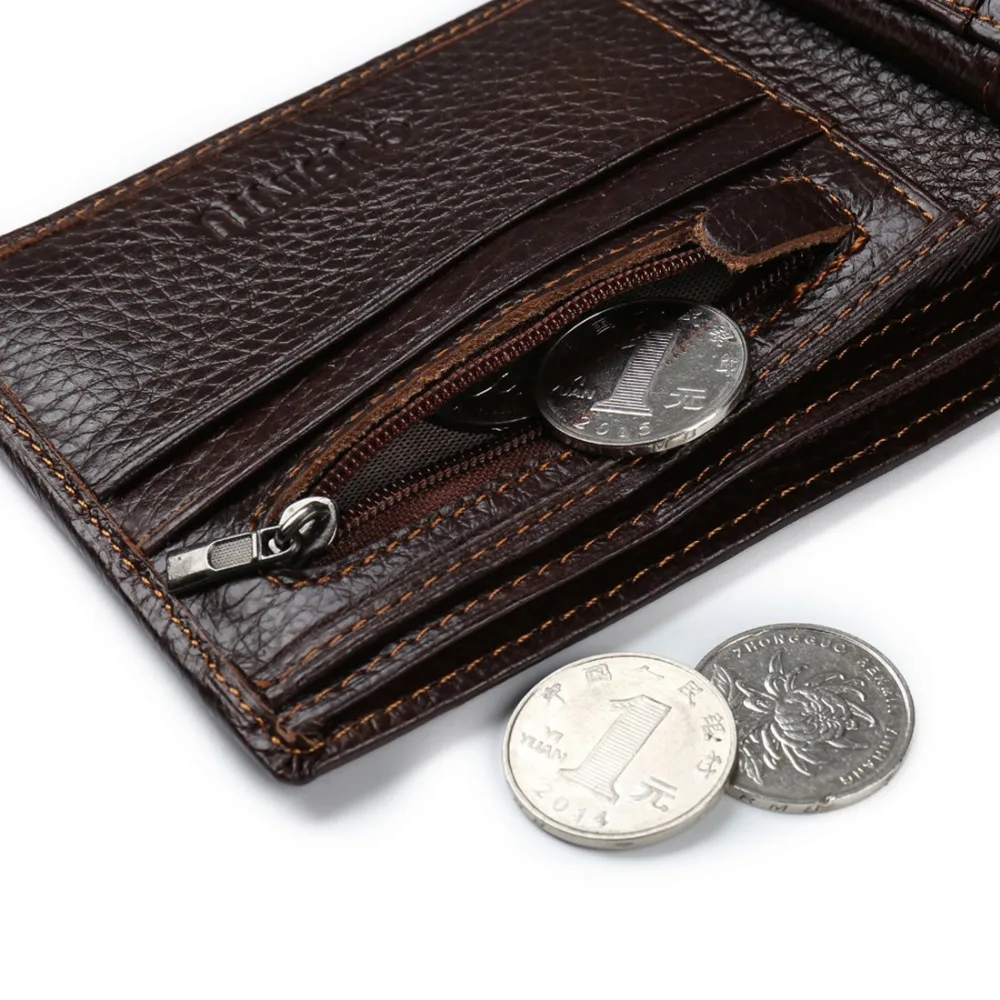 Естествена кожа мъжки портфейли монета джоб цип истински мъжки кожен портфейл с монета високо качество мъжки чантата орел cartera чанти Изображение 3