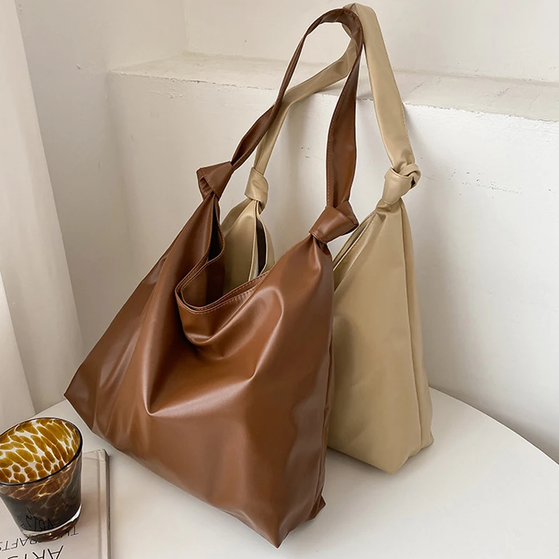 Жени PU кожа голям капацитет рамо чанти плътен цвят стил мода нови ежедневни чанти меки преносими чанти пратеник чанти Bolsas Изображение 4