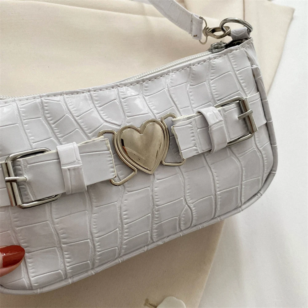 Жени Y2K праскова сърце задника кожени чанти момиче алигатор модел подмишниците чанти сърце щифт ключалката мода момичета рамо чанта Изображение 3