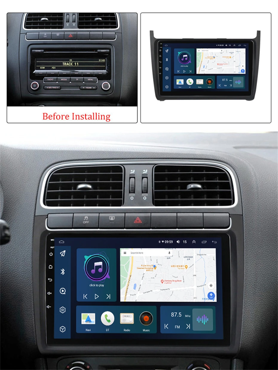 За Volkswagen VW Polo 5 2008 2009 2010-2020 Автомобилно радио Мултимедия Видео плейър Навигация GPS Android 2din Поддръжка Разделен екран Изображение 1