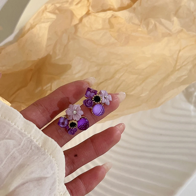 Лилави опал камък цвете обеци за жени елегантен кристал флорални стъд обица нередовни естетически геометрични обеци бижута Изображение 3
