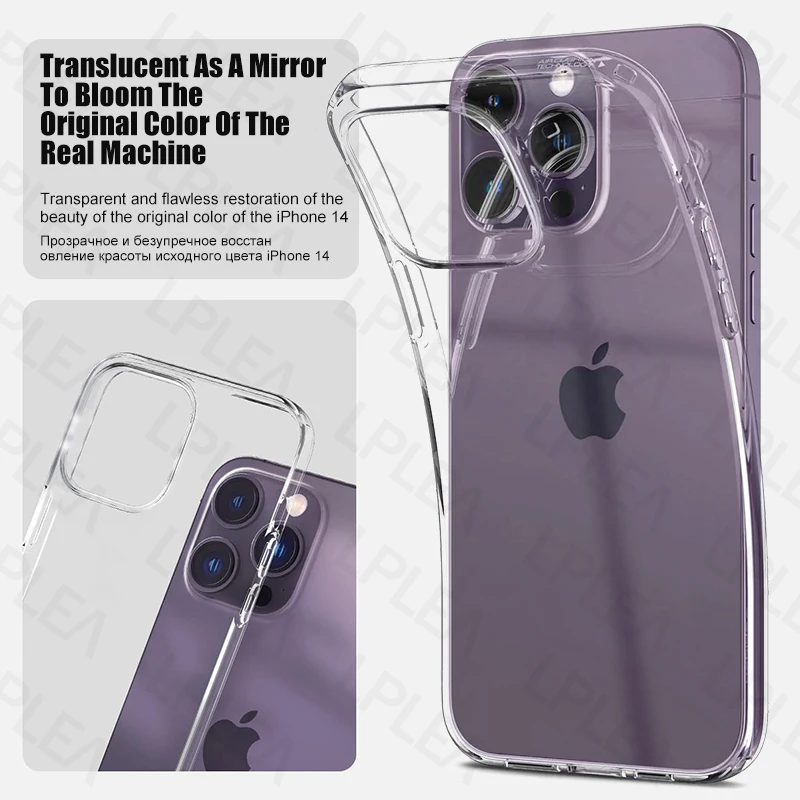 Луксозен прозрачен калъф за телефон за iPhone 15 14 13 12 11 Pro Max Mini Soft Clear TPU силикон X XS XR 8 7 6 5 Plus SE заден капак Изображение 3