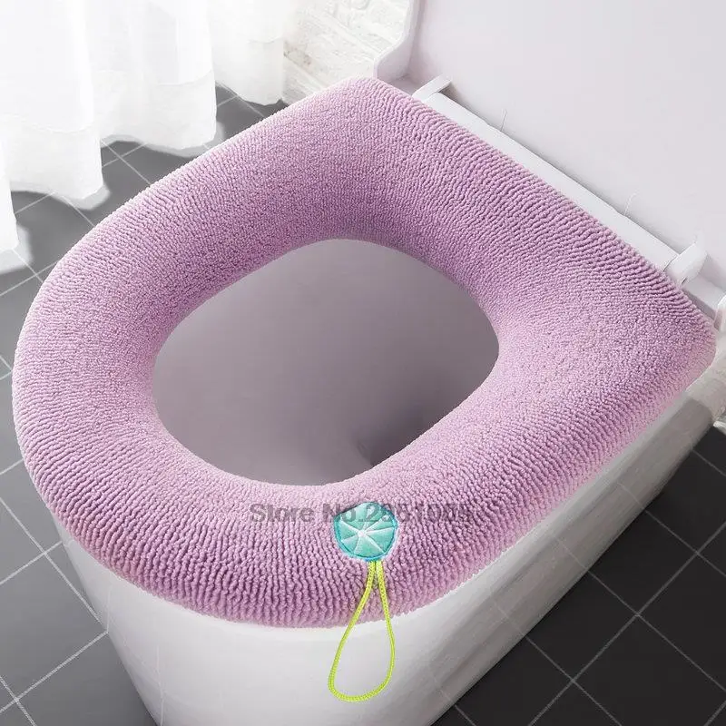 Мека топла миеща се тоалетна подложка възглавница с дръжка Зимна по-дебела тоалетна седалка Cover Mat Баня Closestool Warmer аксесоари Изображение 0