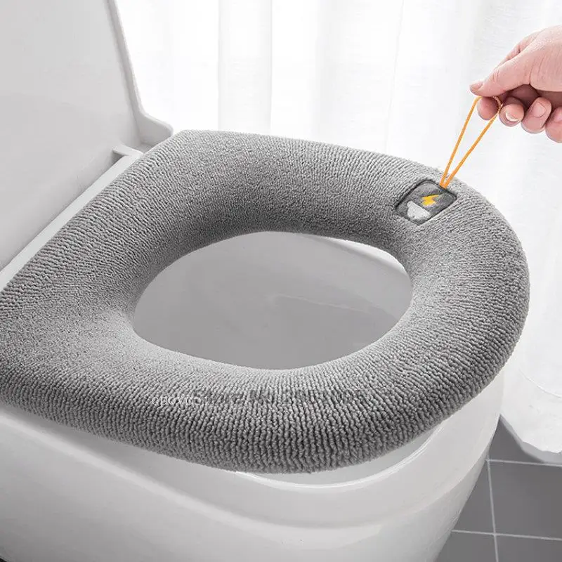 Мека топла миеща се тоалетна подложка възглавница с дръжка Зимна по-дебела тоалетна седалка Cover Mat Баня Closestool Warmer аксесоари Изображение 2