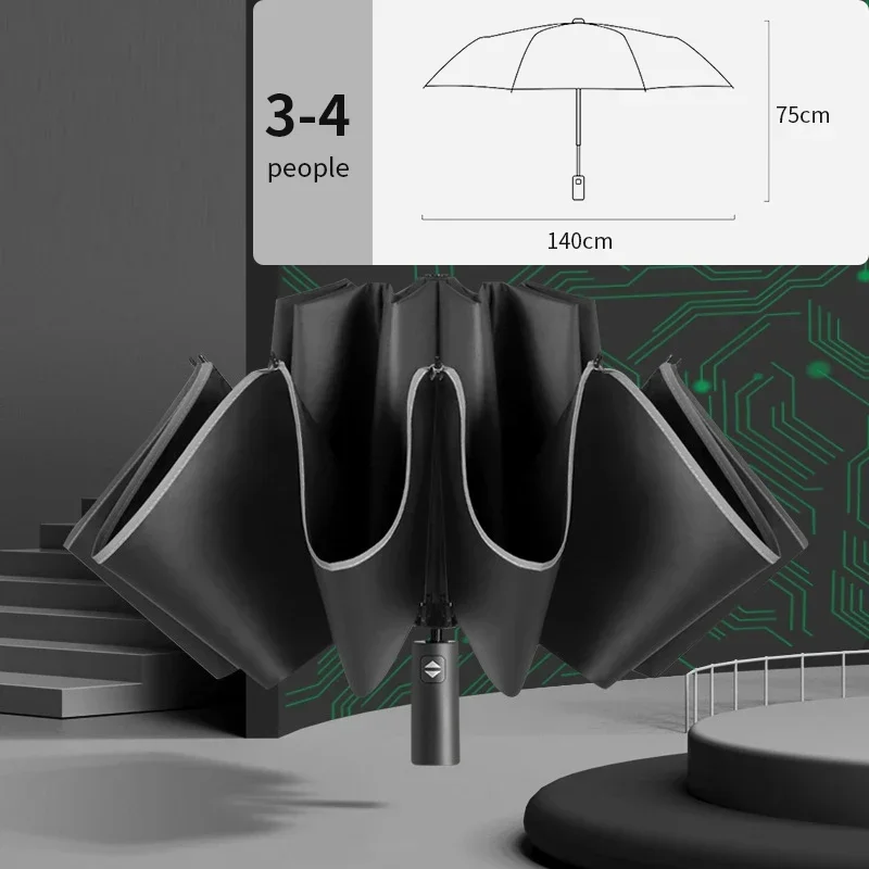 Мъжки луксозни чадъри 140 см райе чадър дъжд голям супер автоматичен ветроупорен бизнес женски чадър отразяващ Изображение 0