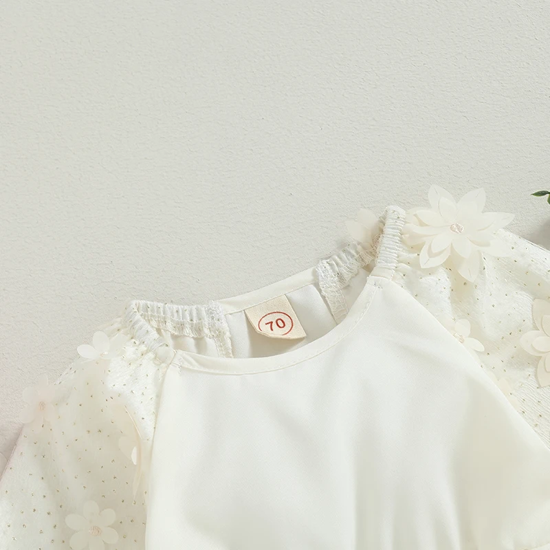 Пролетно сладко облекло новородено бебе бебе момичета гащеризон рокля пайети 3D цвете дълъг ръкав сладък триъгълник-дъното гащеризон Изображение 3