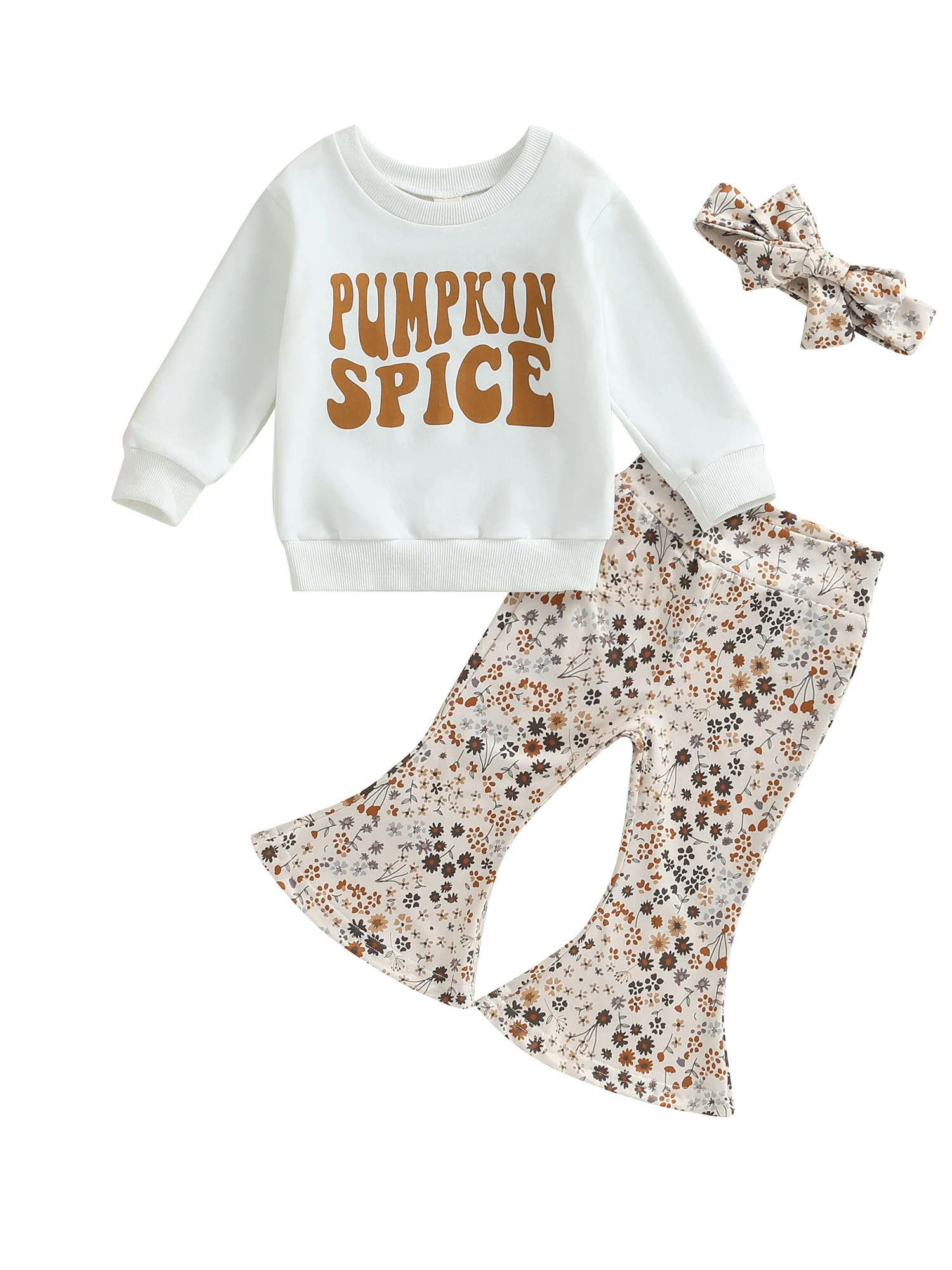 Сладък малък тиква бебе момиче Хелоуин костюм комплект с дълъг ръкав суитчър и звънец дъното пристъп панталони за есента Изображение 4