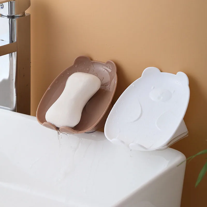 сладък мечка източване сапун притежателя кутия баня плътен цвят безплатно удар душ сапун притежателя преносими консумативи Gadge гъба съхранение плоча Изображение 1