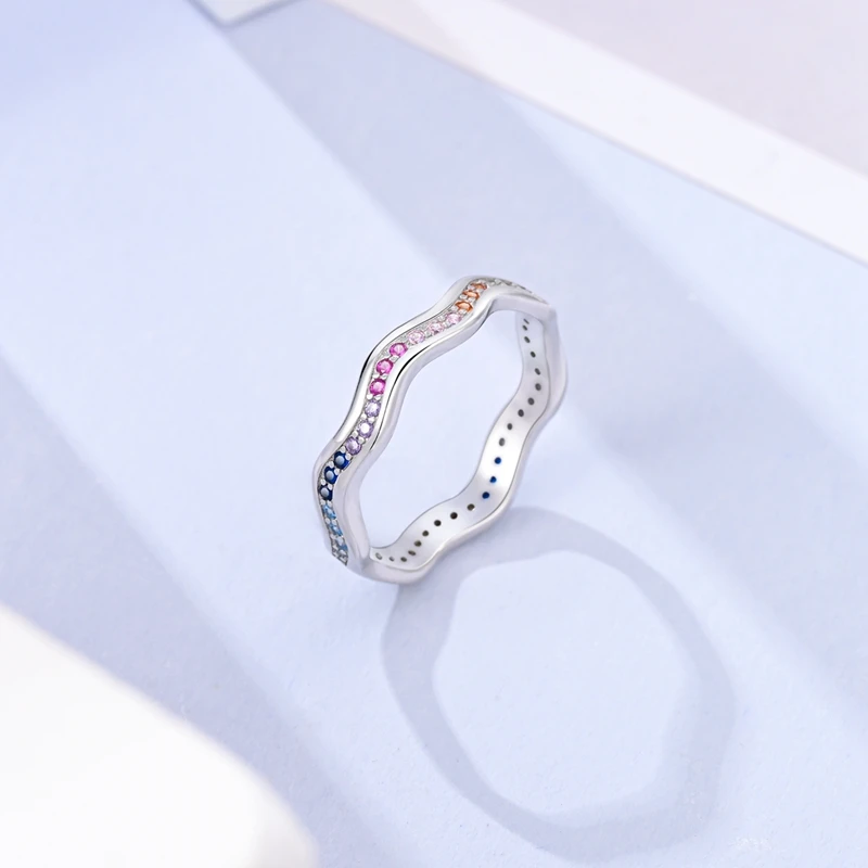 Сребро 925 Оригинален вълнообразен пръстен с дъгова фигура за женидъщеря момиче подарък с безплатна доставка Изображение 2