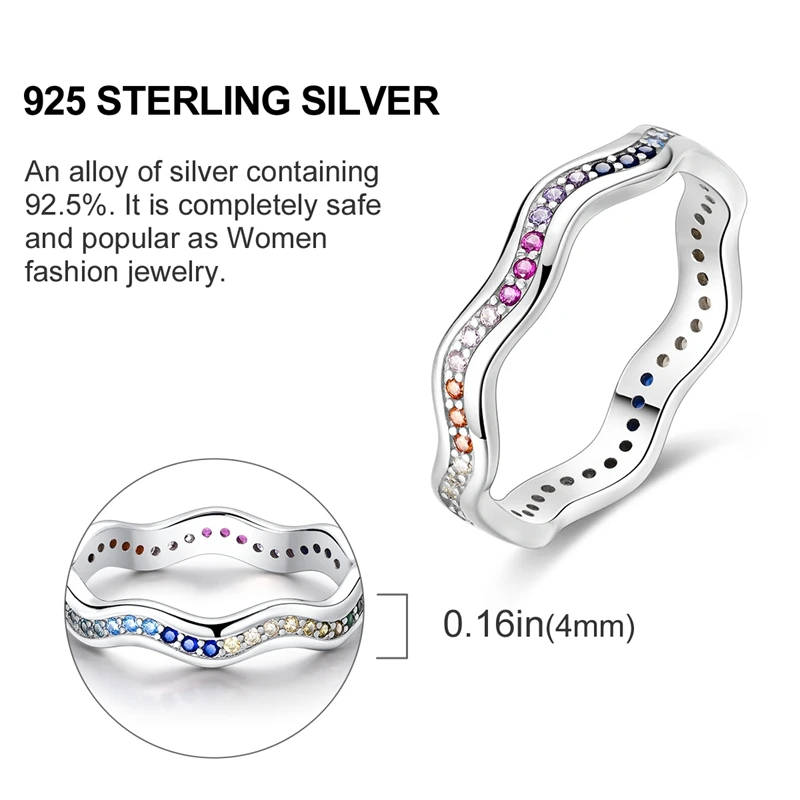 Сребро 925 Оригинален вълнообразен пръстен с дъгова фигура за женидъщеря момиче подарък с безплатна доставка Изображение 3