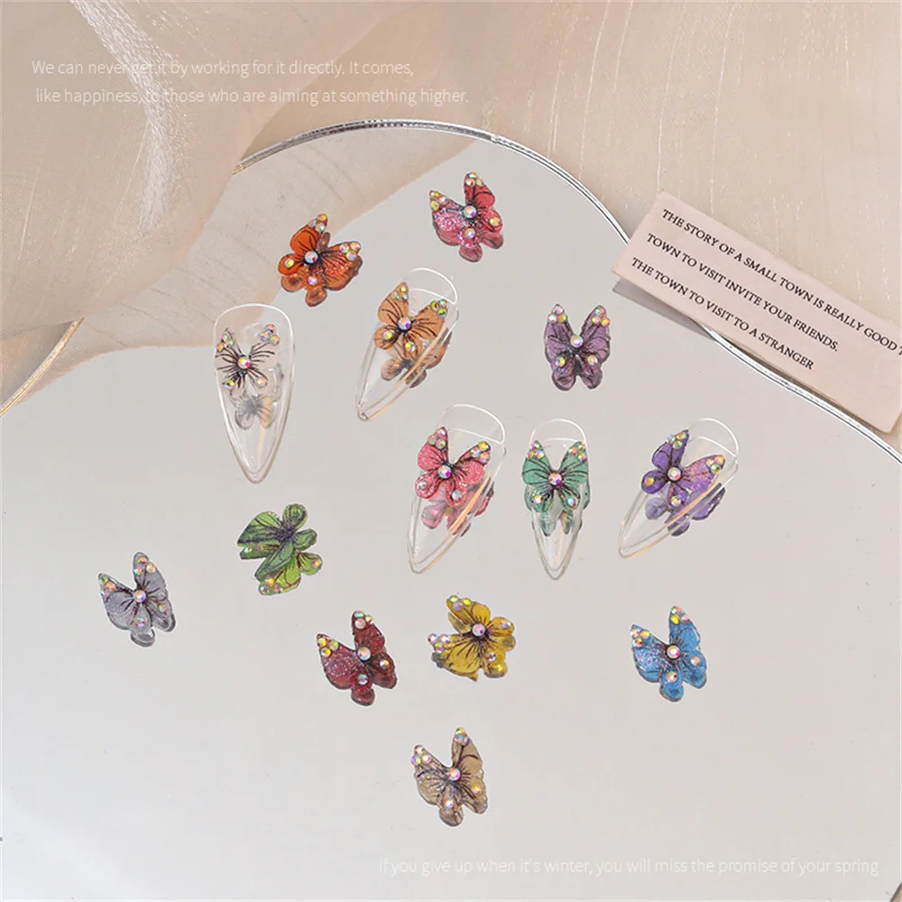 Цветни нокти пеперуда орнаменти шоу пеперуда орнаменти пеперуда диви нокти изкуство аксесоари кристали / декорации Направи си сам Изображение 1