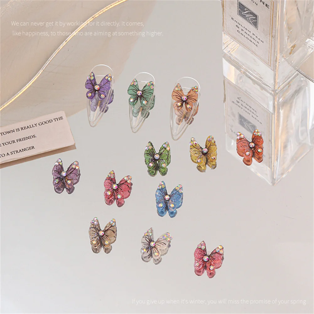 Цветни нокти пеперуда орнаменти шоу пеперуда орнаменти пеперуда диви нокти изкуство аксесоари кристали / декорации Направи си сам Изображение 4